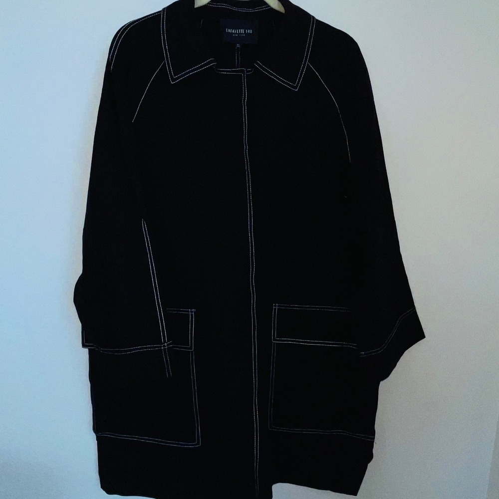 Lafayette 148 New York Black Contrast Stitch Jacket Coat Pocket XL Viscose